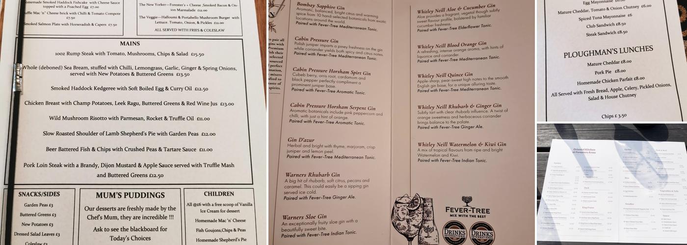 Foresters Arms Menu