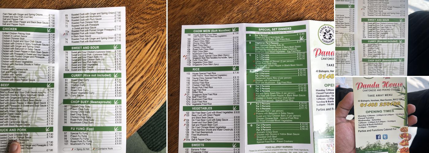 Panda House Chinese Take-Away Menu