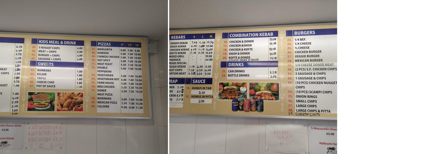 Paddock Wood Kebab House Menu