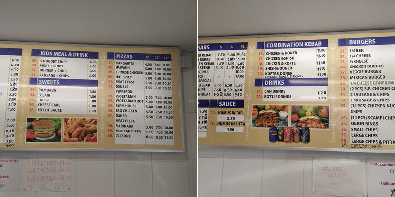Paddock Wood Kebab House Menu