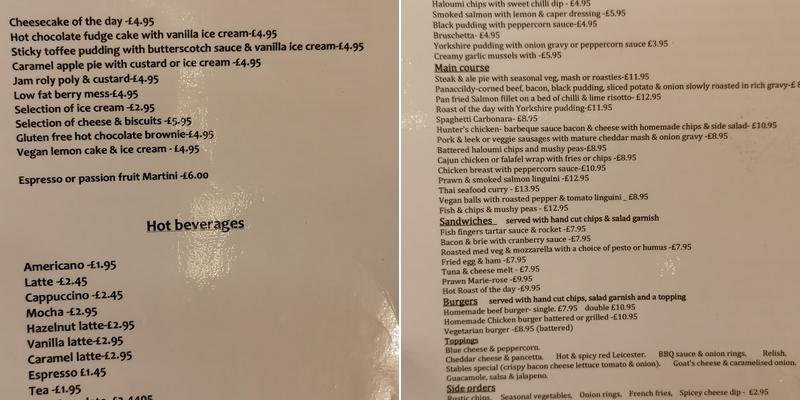 The Stables Pub & Eatery Menu