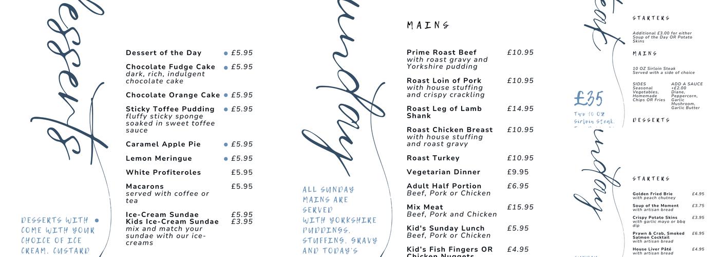 The Prospect Italian Bistro Menu