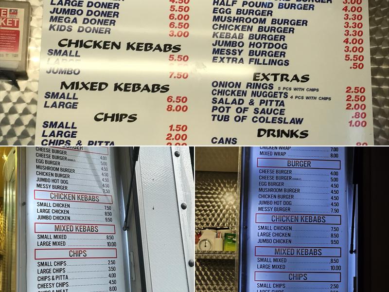 New Charcoal Grill, Kebab Van Menu