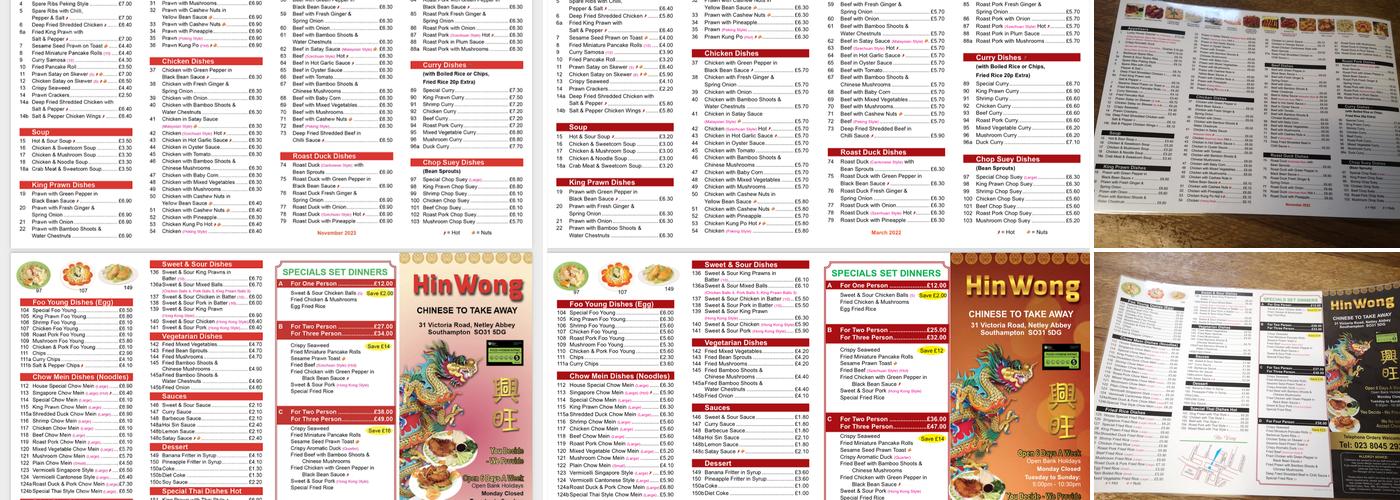 Hin Wong Menu