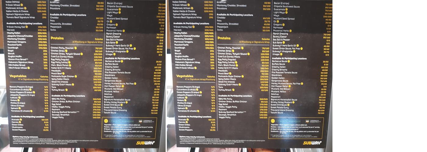 Subway Menu