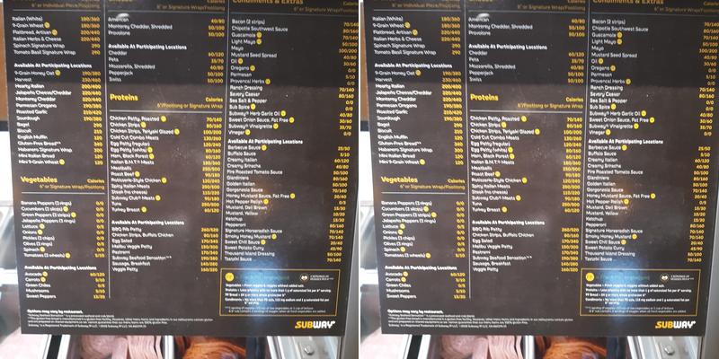 Subway Menu