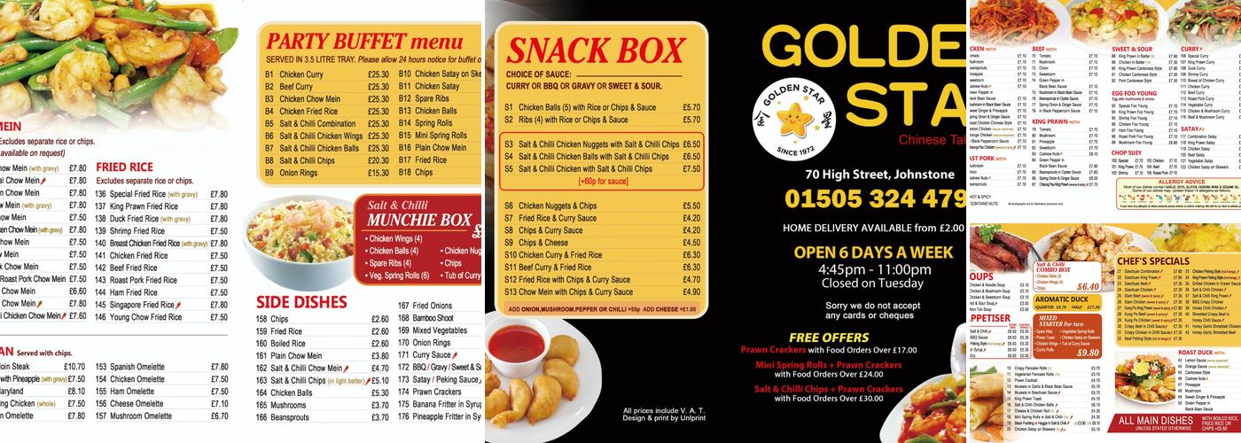 The Golden Star Menu