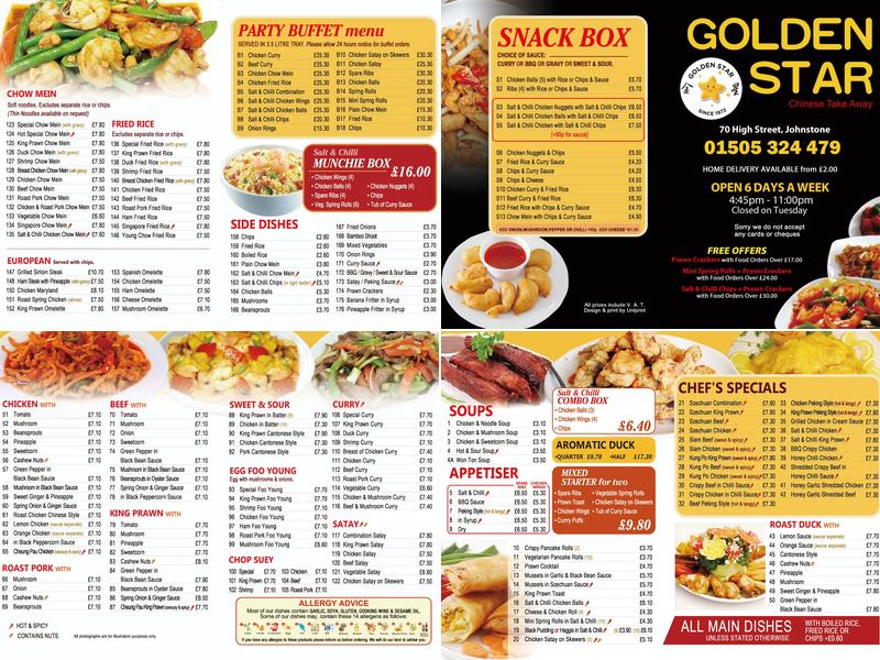 The Golden Star Menu