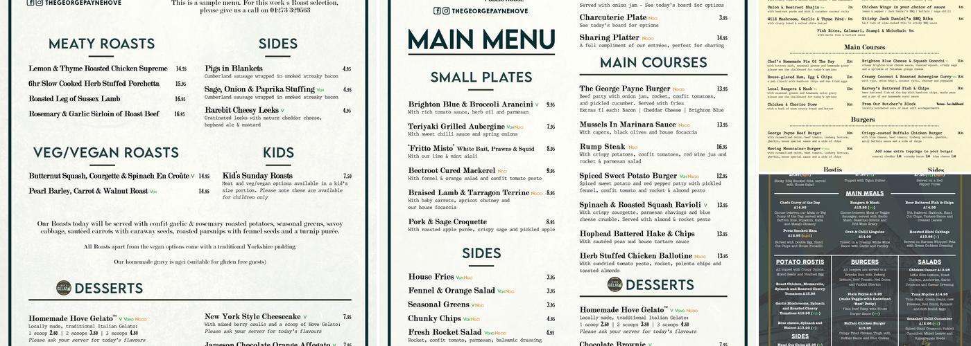 The George Payne Pub Menu