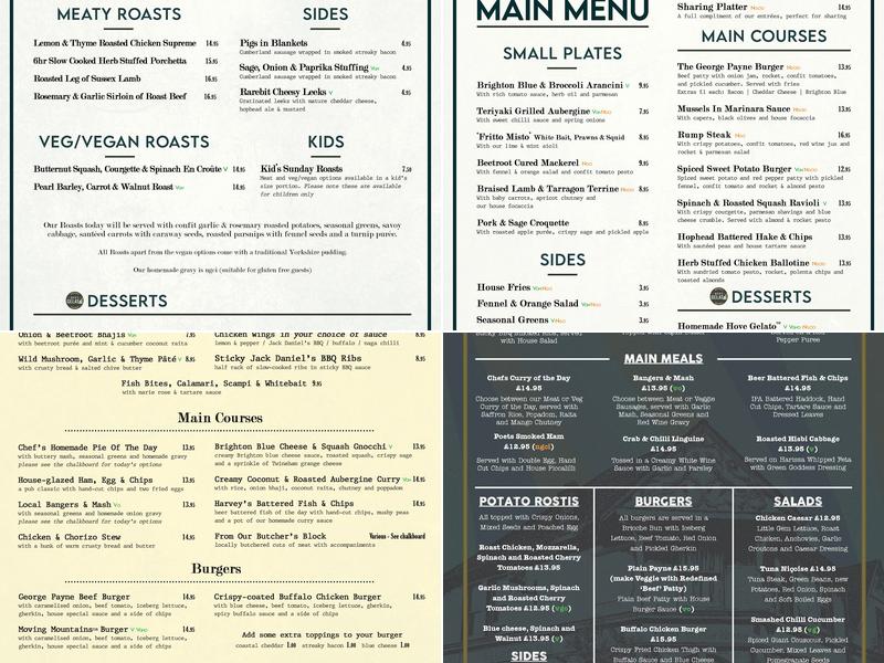 The George Payne Pub Menu