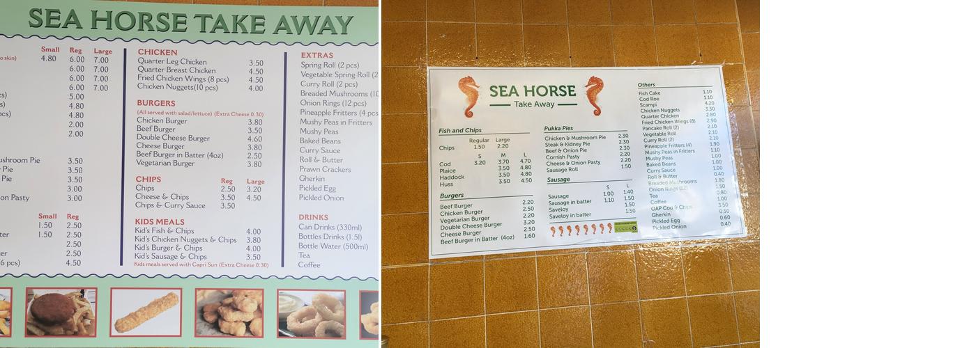 Sea Horse Fish & Chips Menu