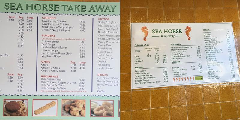 Sea Horse Fish & Chips Menu