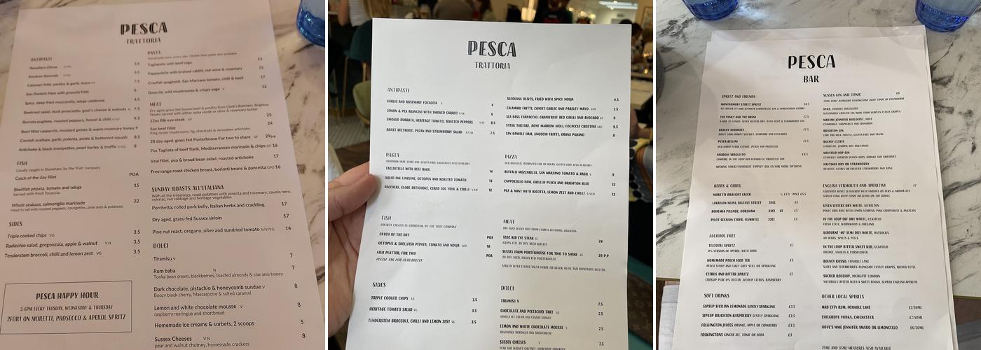 Pesca Trattoria Menu