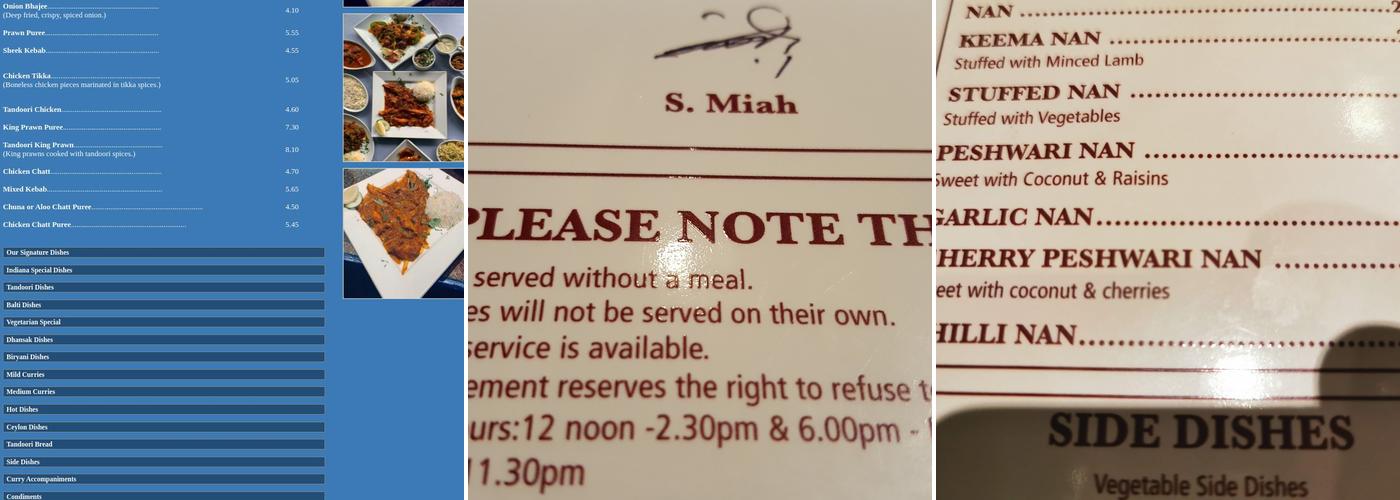 Indiana Tandoori Restaurant Menu