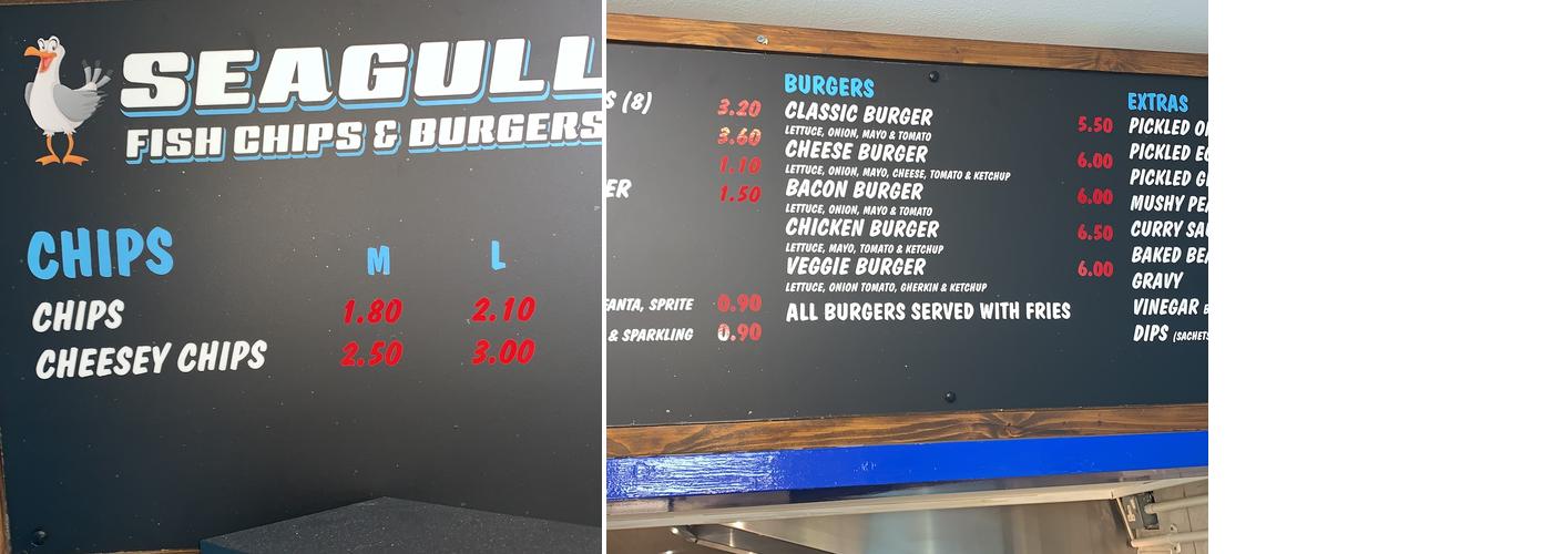 Seagull Fish and Chips Menu