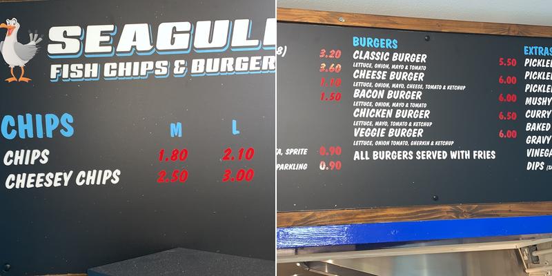 Seagull Fish and Chips Menu
