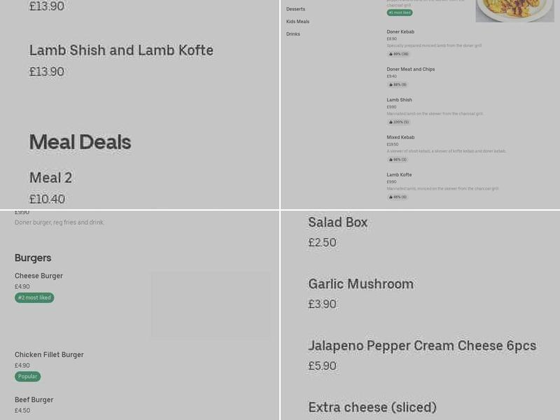 Hove Kebab House Menu