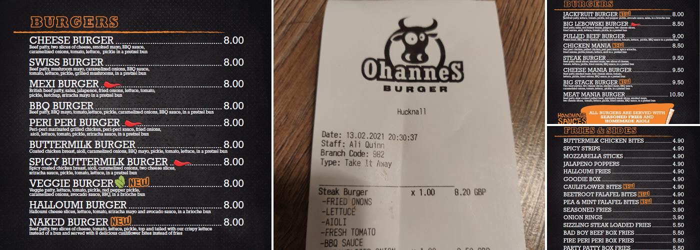 Ohannes Burger Hucknall Menu