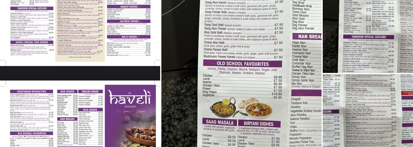 HAVELI Huddersfield Menu