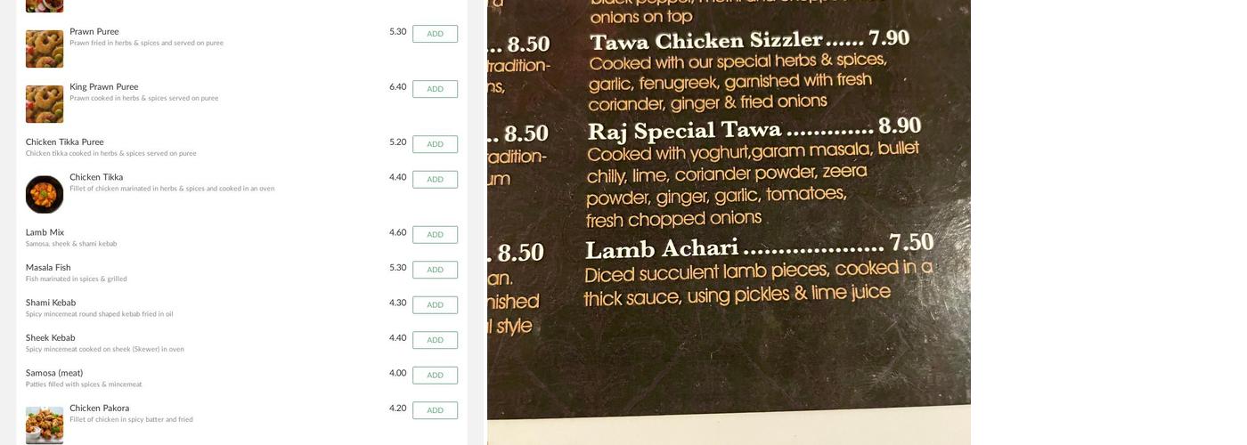 The Raj Menu