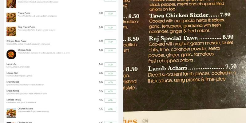 The Raj Menu