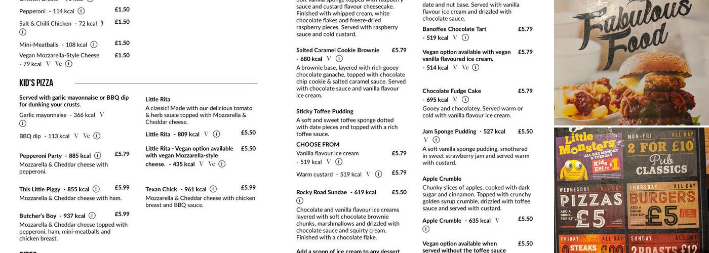 Yorkshire Rose Menu
