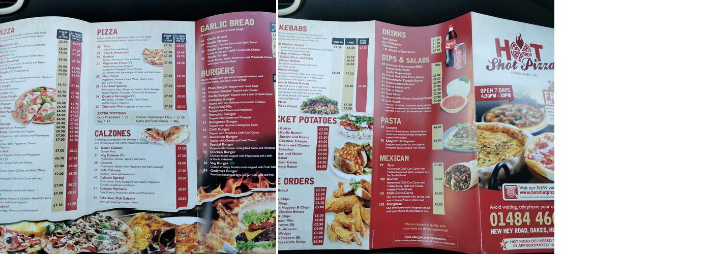 Hotshot Pizza Menu