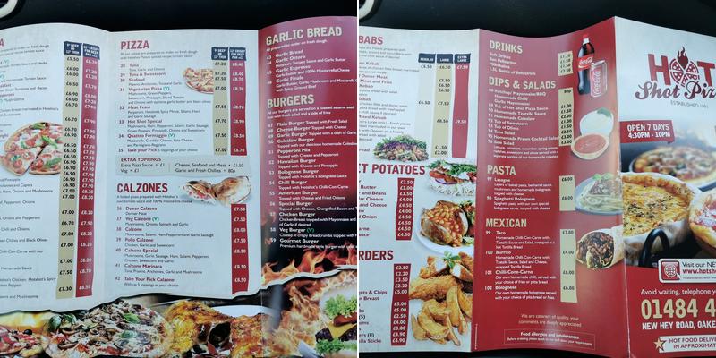 Hotshot Pizza Menu