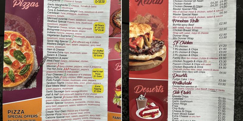 Master Pizza Bar Menu