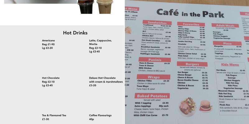 Cafe in the park Menu