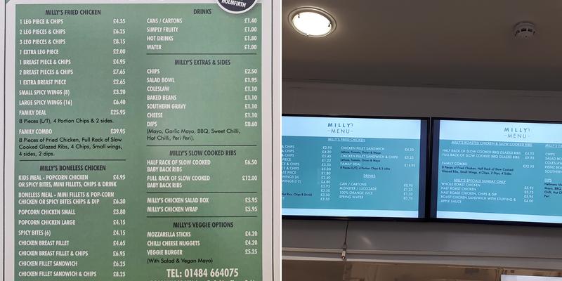 Millys Chicken & Ribs Menu