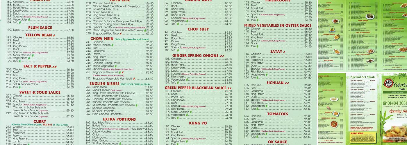 Oriental Taste Menu