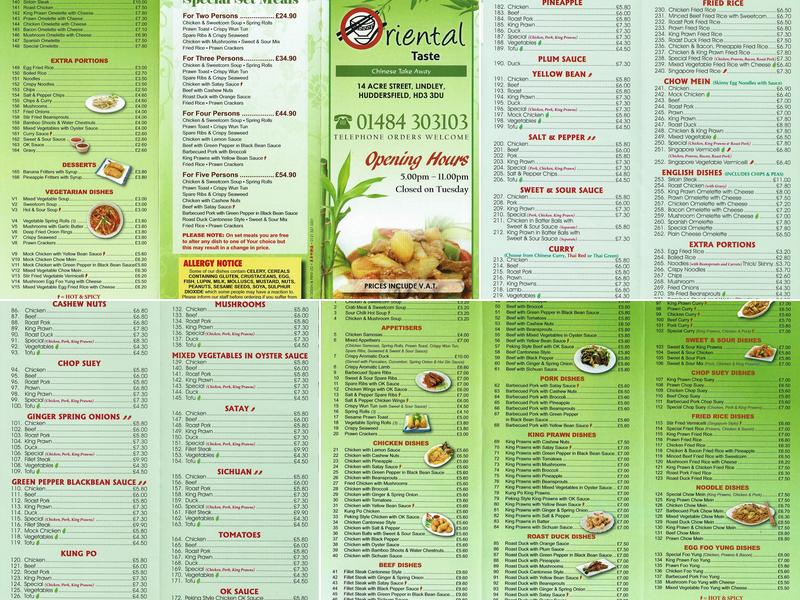 Oriental Taste Menu