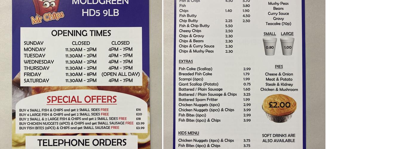 Mr Chips Menu