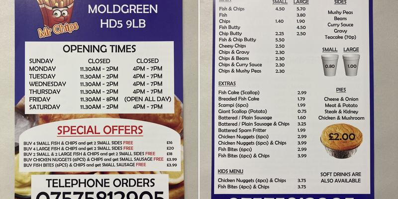 Mr Chips Menu