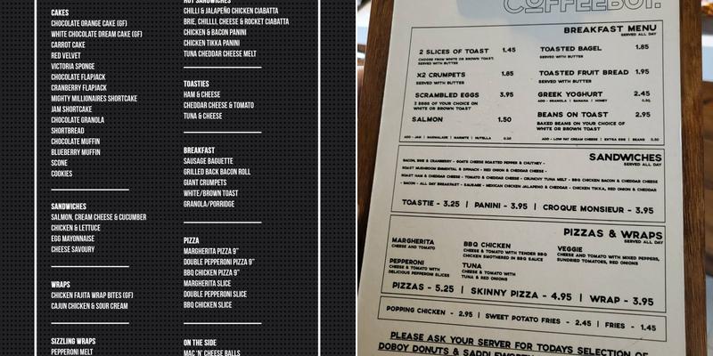 Coffee Boy - Huddersfield Menu