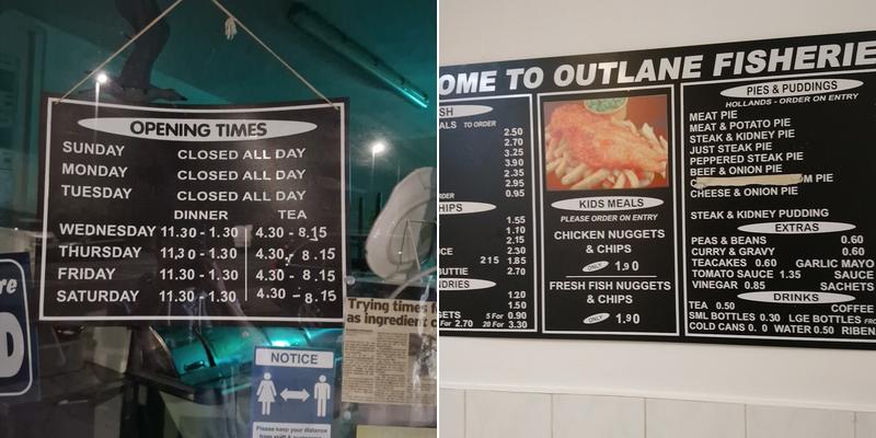 Outlane Fisheries Menu