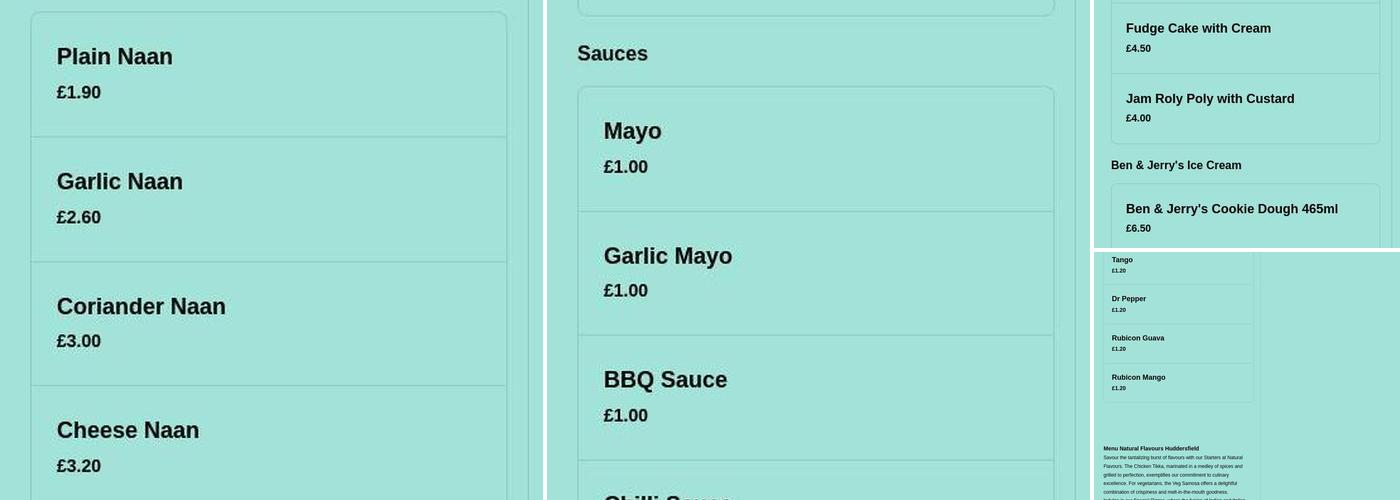 Natural Flavours Menu