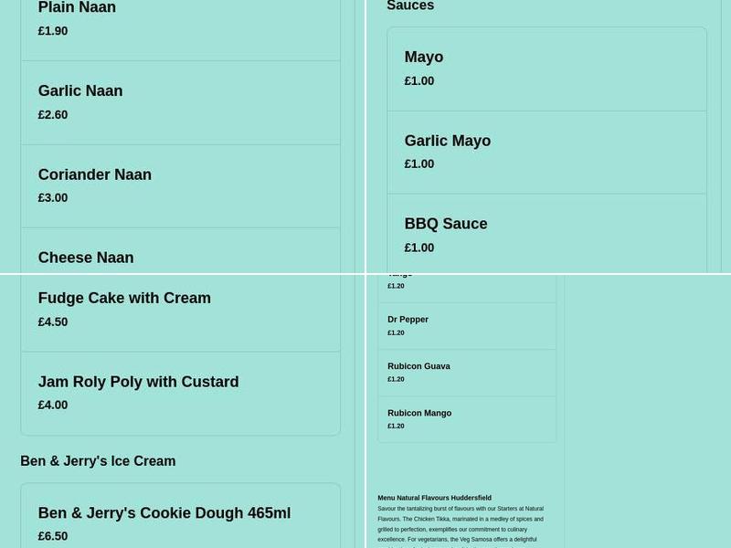 Natural Flavours Menu