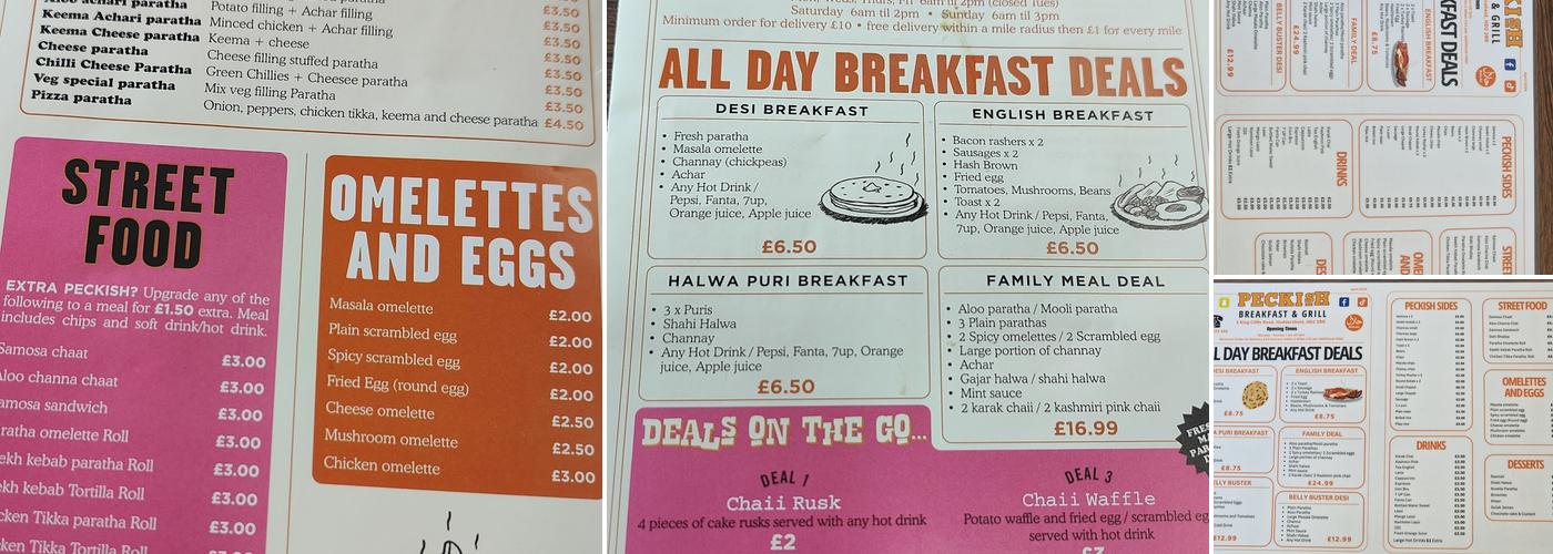 Peckish Breakfast and Desserts Menu