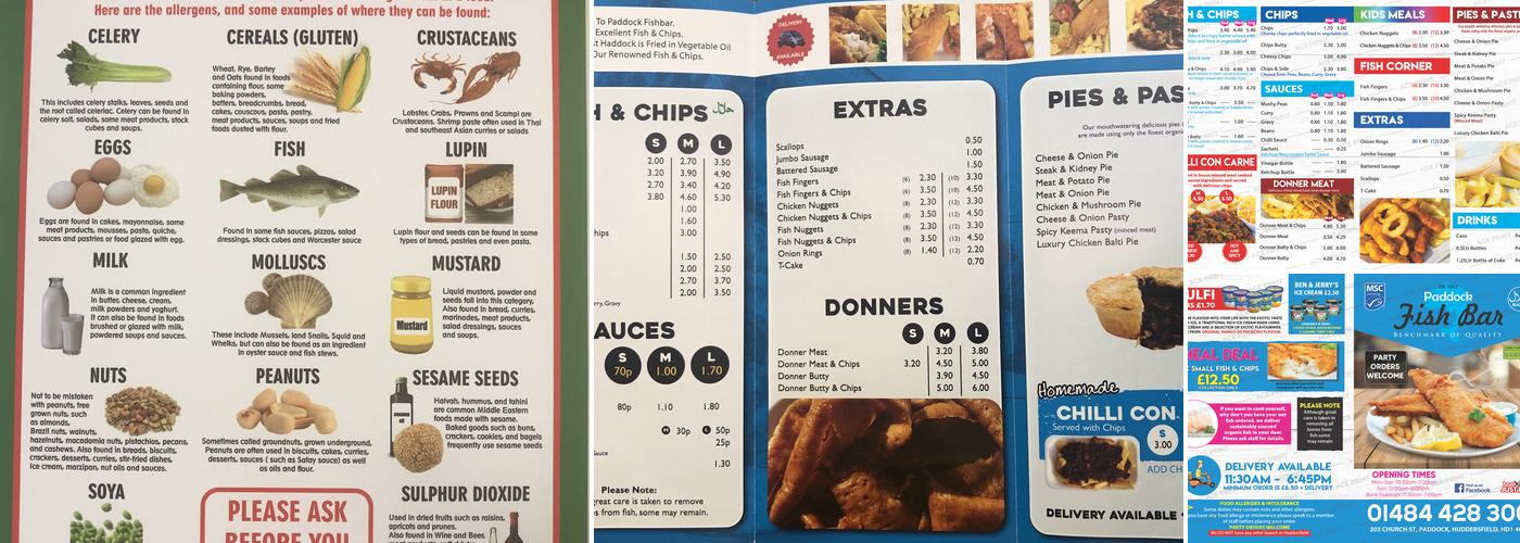 Paddock Fish Bar Menu