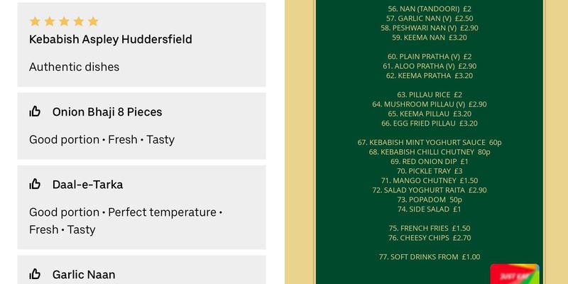 Kebabish Aspley Huddersfield Menu