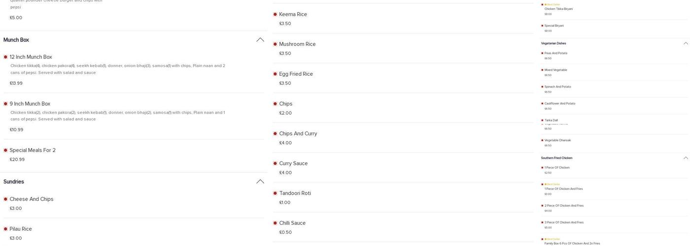 Kirkheaton Spice Menu