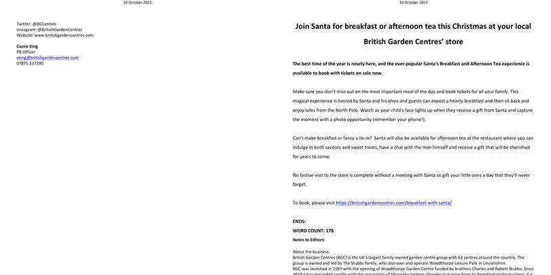 Gardener's Retreat Menu