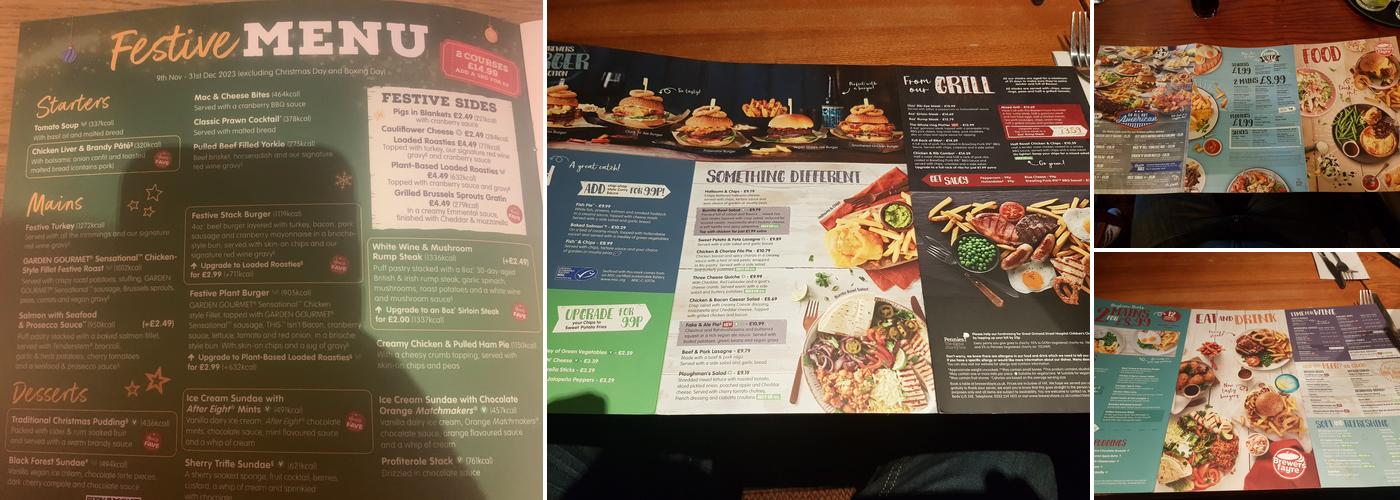 Tindale Crossing Brewers Fayre Menu