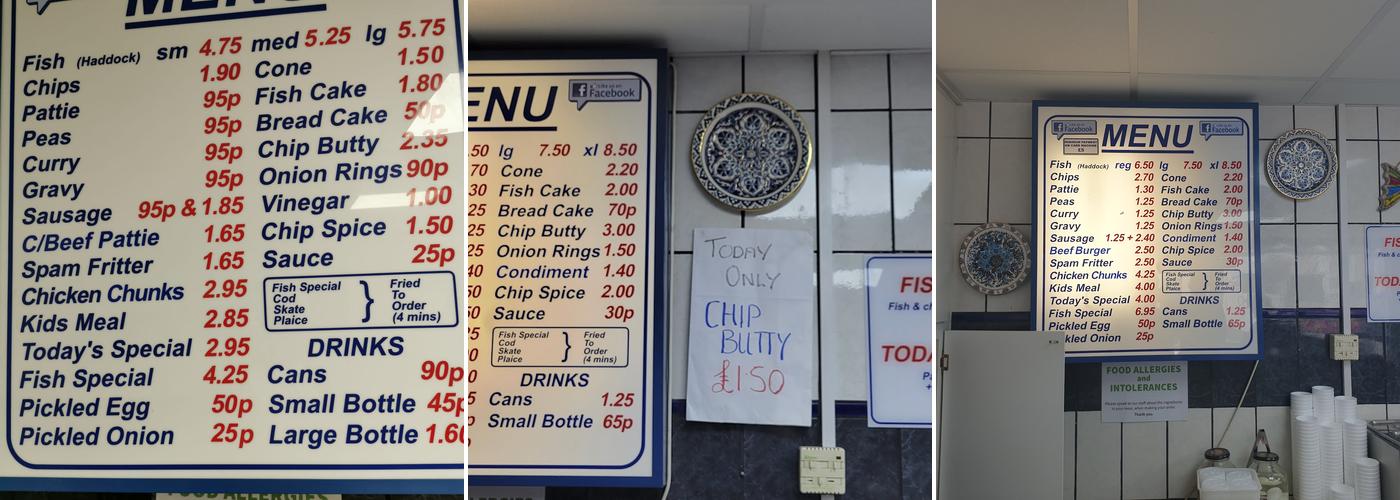 Cave Street Fisheries Menu