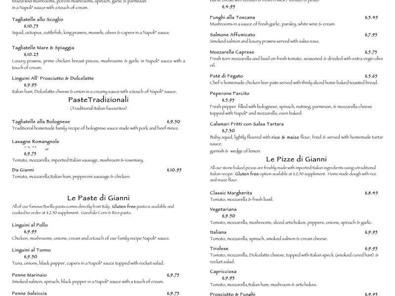Da Gianni Restaurant Menu