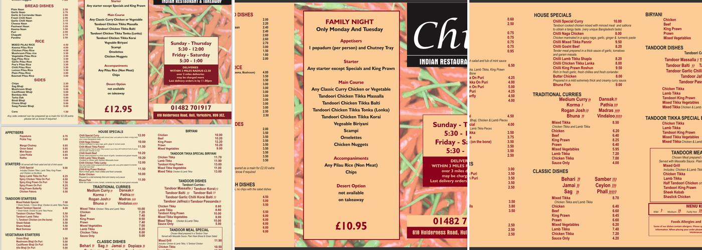 Chilli Restaurant Menu