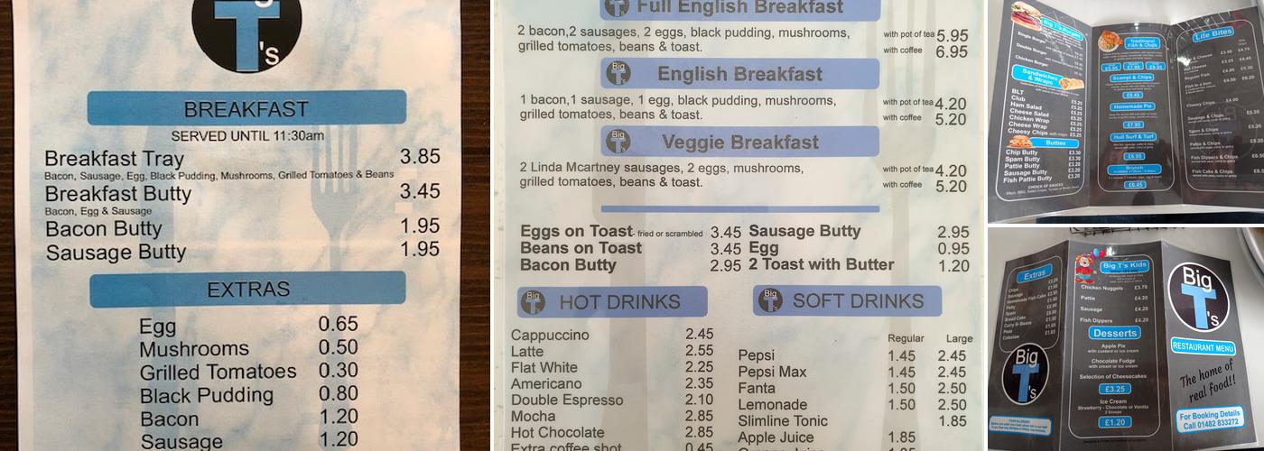 Big T's Restaurant & Takeaway Menu