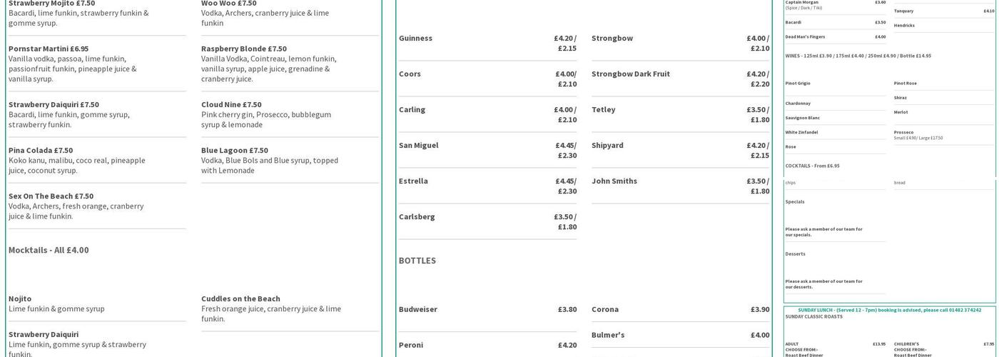 The Lodge Bar & Grill - Sutton Golf Course Menu